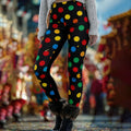 Comstylish Women's Cologne Carnival Color Polka Dot Print Leggings