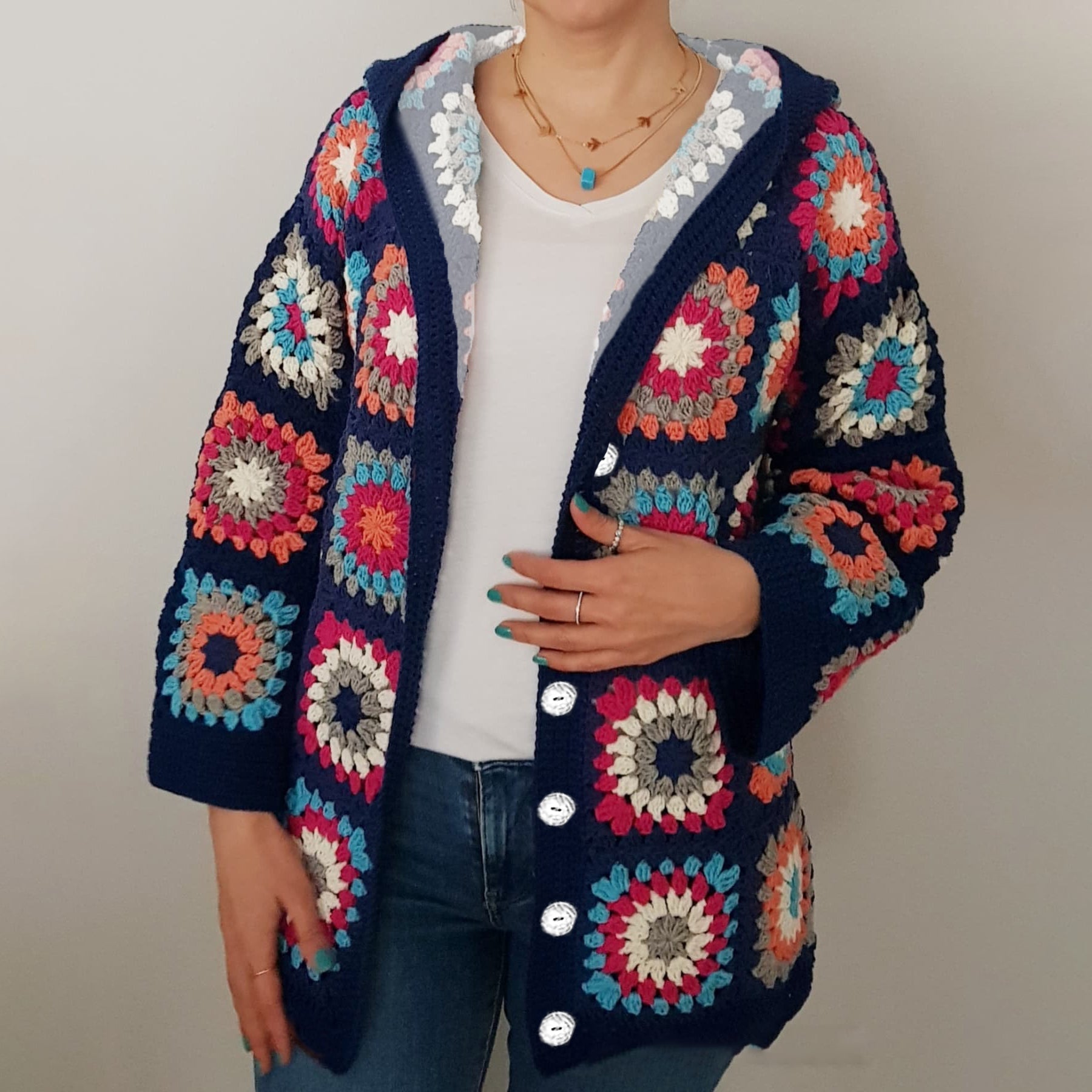 Vintage Crochet Floral Button Hooded Sweater elevenforest
