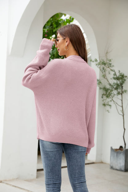 Autumn Winter Loose Color Knitted Cardigan Outer Wear V Neck Sweater Cardigan Coat