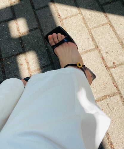 Splicing Chunky Sandals Red Genuine Leather Peep Toe Oi035