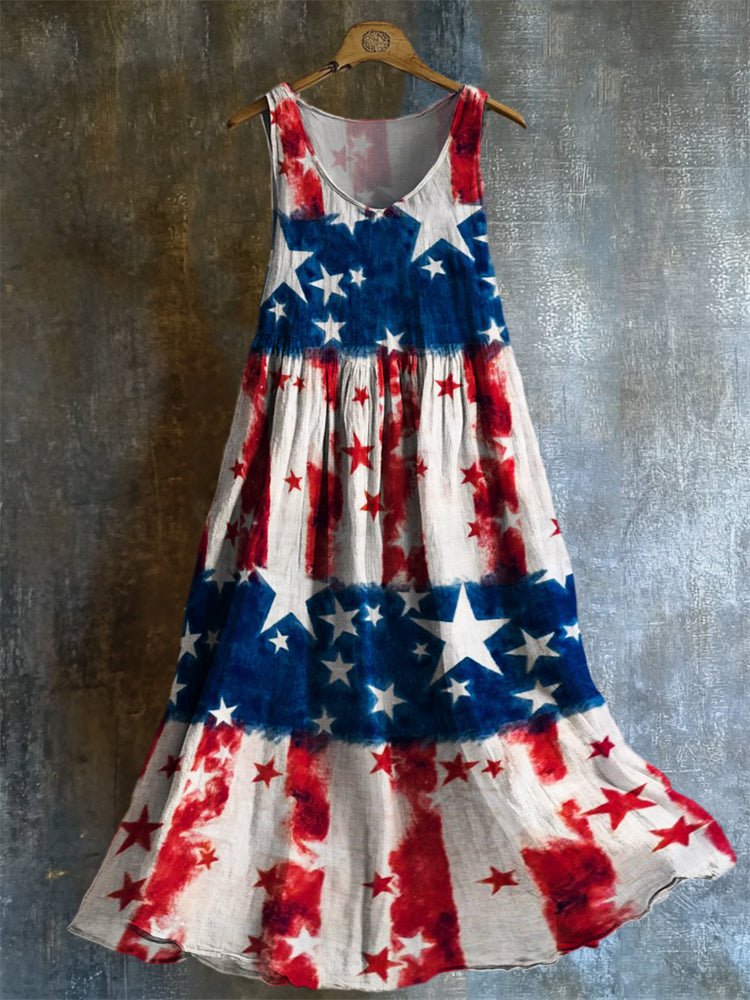 American Flag Inspired Bleached Flowy Linen Dress elevenforest