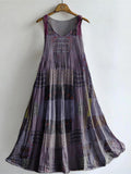Women's Hippie Patchwork Art Pattern Print Sleeveless Cotton Pocket Dr