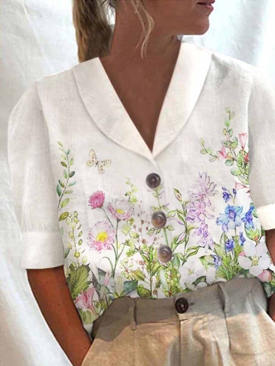 Women Floral Print Casual Button-up Shirt