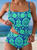 Women's Bohemian Floral Print Summer Beach Halter Top And Triangle Briefs Tankini Set