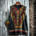 Men's African Ethnic Geometric Juneteenth Art Linen Vest elevenforest