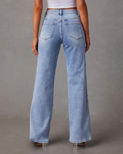 Loose Stitching Wide Leg Jeans – Flare Denim Pants