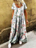 Women's Floral Art Print Pocket Short Sleeve Cotton Dresses
