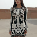 Women's Vintage Halloween Skull Pattern Cozy Knit Mini Sweater Dress elevenforest