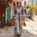 Women's Boho Geometric Contrast Color Comfortable Cardigan elevenforest