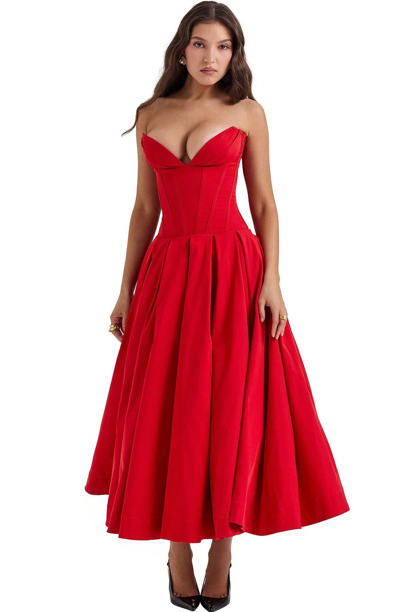 Strapless Sweetheart Neckline Midi Dress