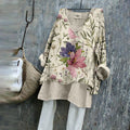 Comstylish Vintage Floral Pattern Print Comfy Linen Tunic