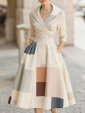 Women's vintage patterned jacquard floral mid-length dress