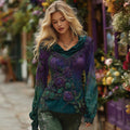 Women's Vintage Rose Floral Embroidery Hooded T-shirt elevenforest