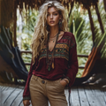 Retro Ethnic Style Embroidered Linen V-neck Shirt elevenforest