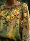 Vintage Yellow Roses Lace Hem Dyed Linen Tunic elevenforest
