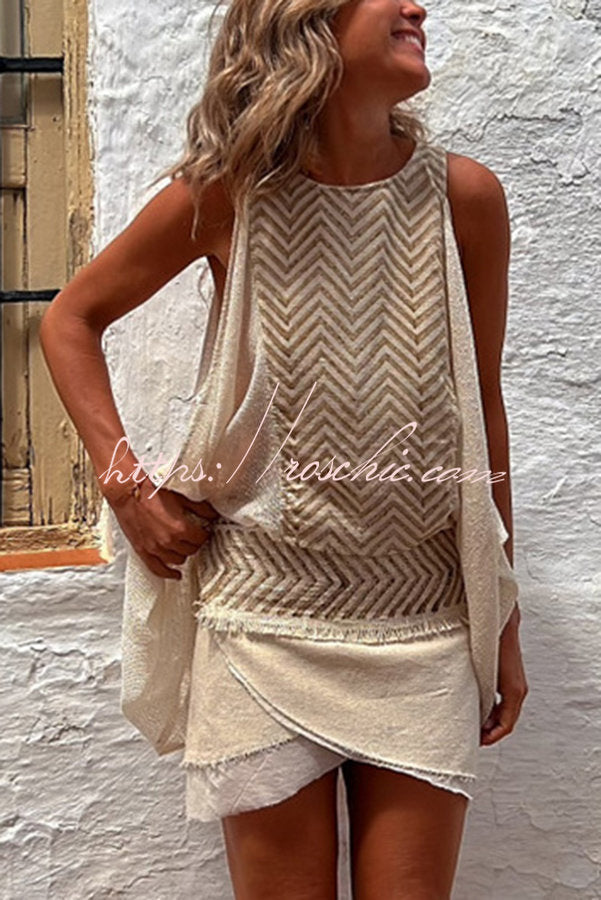 Isla Linen Blend Print Knit Panel Loose Tank
