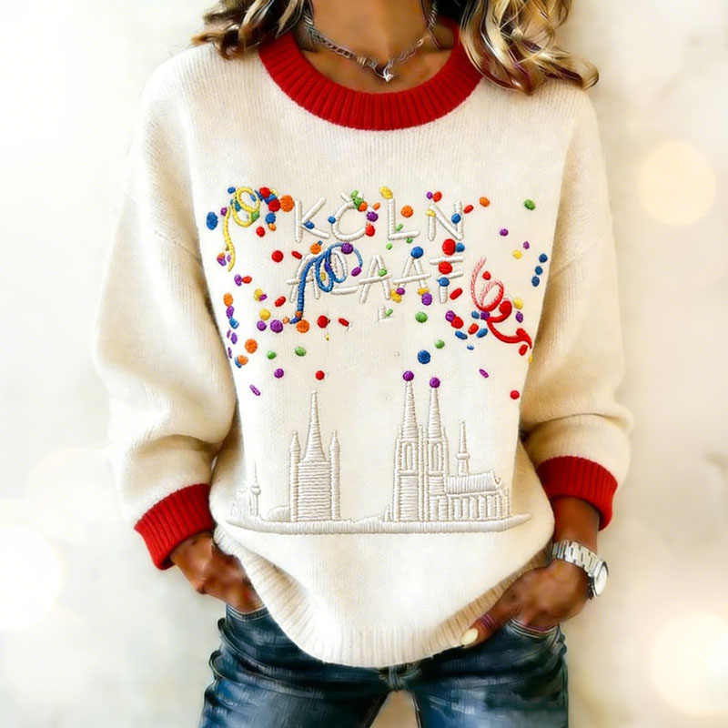 Comstylish Women's Retro City Pattern Art Print Sweater