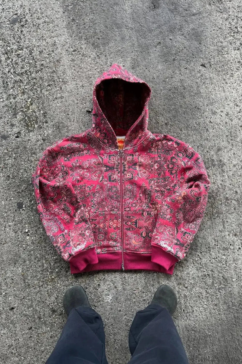 Gothic Full Pattern Printed Zipper Hoodie