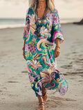 Women's Floral Print Art Print Pocket Cotton Dress