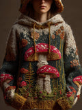 Comstylish Women's Retro Mushroom Print Hoodie Sweater