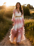 Vintage Boho Print Long Sleeve Flowy Maxi Dress elevenforest