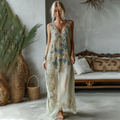 Vintage Marble Texture Collection Retro Bohemia Gradient Gilded Pattern Linen Maxi Dress elevenforest