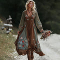Retro Boho Linen Ethnic Art Loose Maxi Dress elevenforest