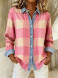 Women's Casual Lapel Plaid Splicing Shirt 