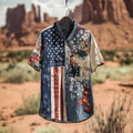 Men's American Flag Independence Day Contrast Patchwork Sun Linen T-shirt elevenforest