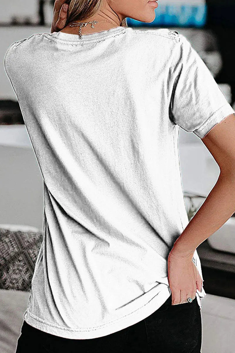 Sweet Print Split Joint O Neck T-shirts(3 Colors)