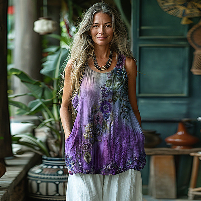 Vintage Gradient Violet Tribal Pattern Comfy Tank Top elevenforest