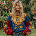 Women's Vintage Stand With Venezuela Inspired Venezuela Flag With Floral Art Linen Blend Blouses elevenforest