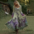 Vintage Classy Gradient Purple Lavender And Floral Embroidered Maxi Dress elevenforest