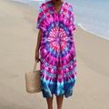 Comstylish Vintage Hippie Vibe Mandala Tie-dye Pattern Printed Women's Flowy Dress