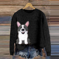Comstylish Cute Corgi Applique Embroidery Cozy Sweater
