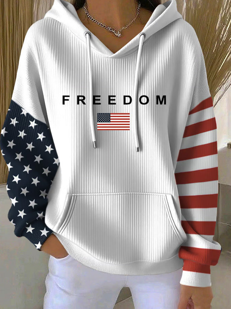 Comstylish Women's Freedom American Flag Print Casual Hoodie