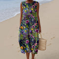 Elegant Violet Wildflower Embroidery Art Linen Tank Dress elevenforest