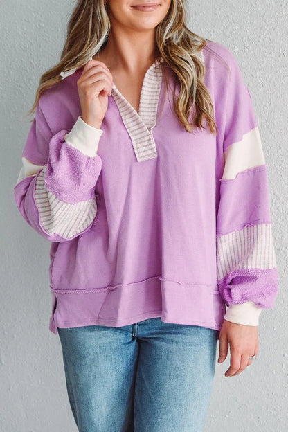Street Stripe Patchwork Contrast Turndown Collar Hoodies(8 Colors)
