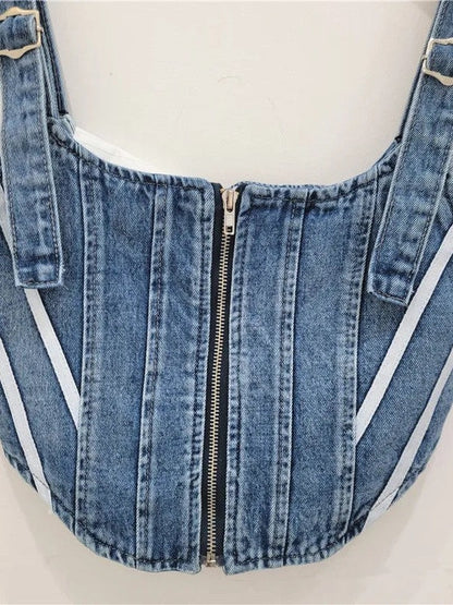 Denim Zipper Corset Tank Top