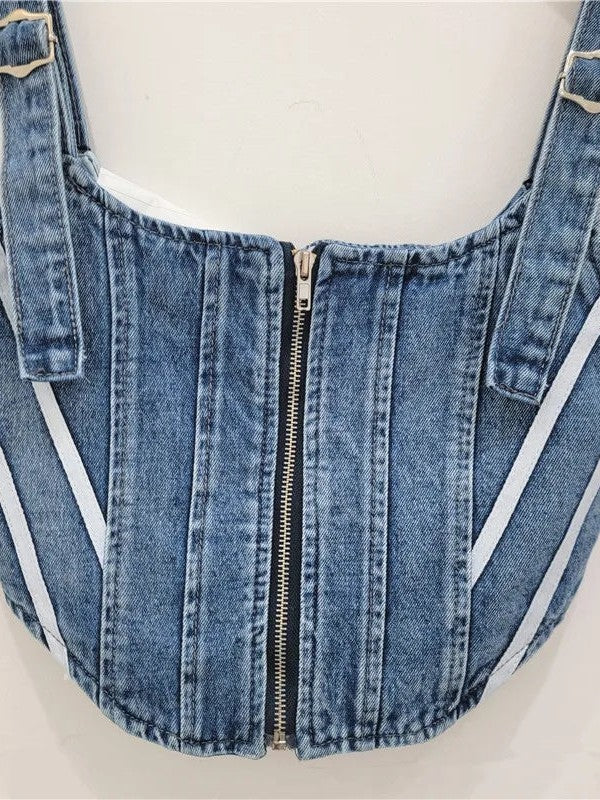 Denim Zipper Corset Tank Top