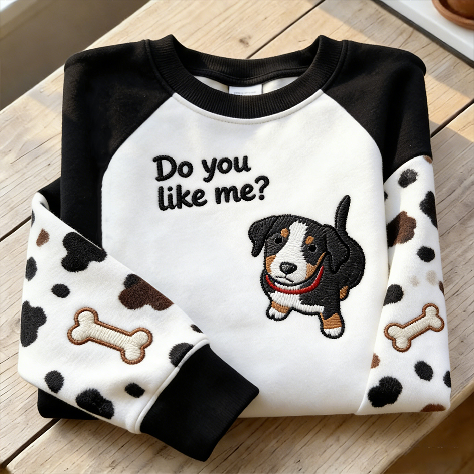 Comstylish Cute Puppy Pattern Casual Round Neck Sweatshirt