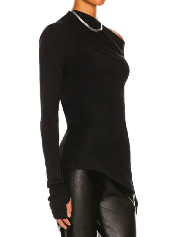 Stylish Color One-shoulder Long Sleeves T-shirt Top
