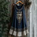 Viking Wolf Pattern Patchwork Tank Midi Dress elevenforest