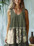 Elegant Lace Patchwork Art Linen Blend Tank Top elevenforest