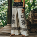 Vintage Bohemian Forest Floral Ethnic Art Printed Cotton Linen Wide Leg Pants elevenforest