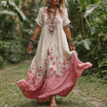 Women's Vintage Bohemian Floral Pattern Round Neck Long Dress elevenforest