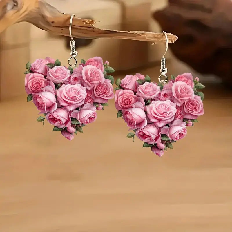 Women's Pink Rose Flower Earrings elevenforest