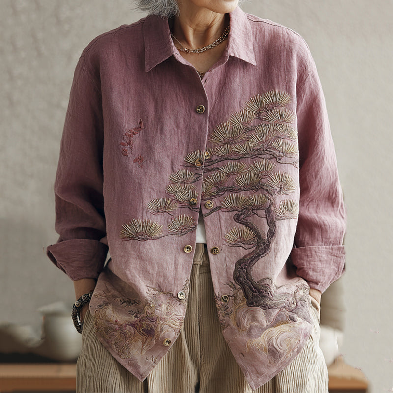 Women's Japanese Floral Art Button Down Comfy Shirt elevenforest
