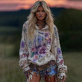 Women's Violet Floral Embroidery Art Cozy Hooded elevenforest