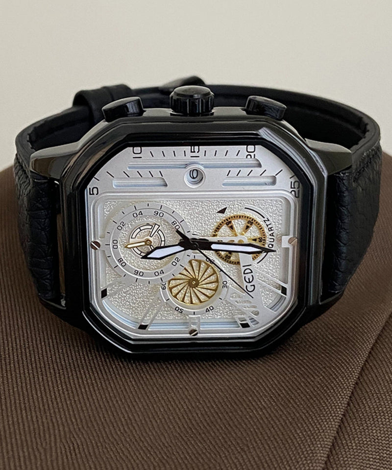 Diy White Leather Square Quartz Movement Watches